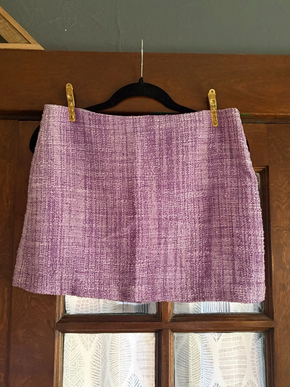 Alice + Olivia Lavender Tweed Purple Woven Gianna Mini Skirt Size 8 Back Zip